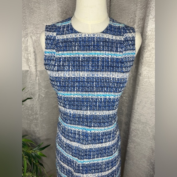 Tory Burch Women’s Sleeveless Tweed Stripes Sheath Dress Blue Sz 2 - Picture 2 of 12